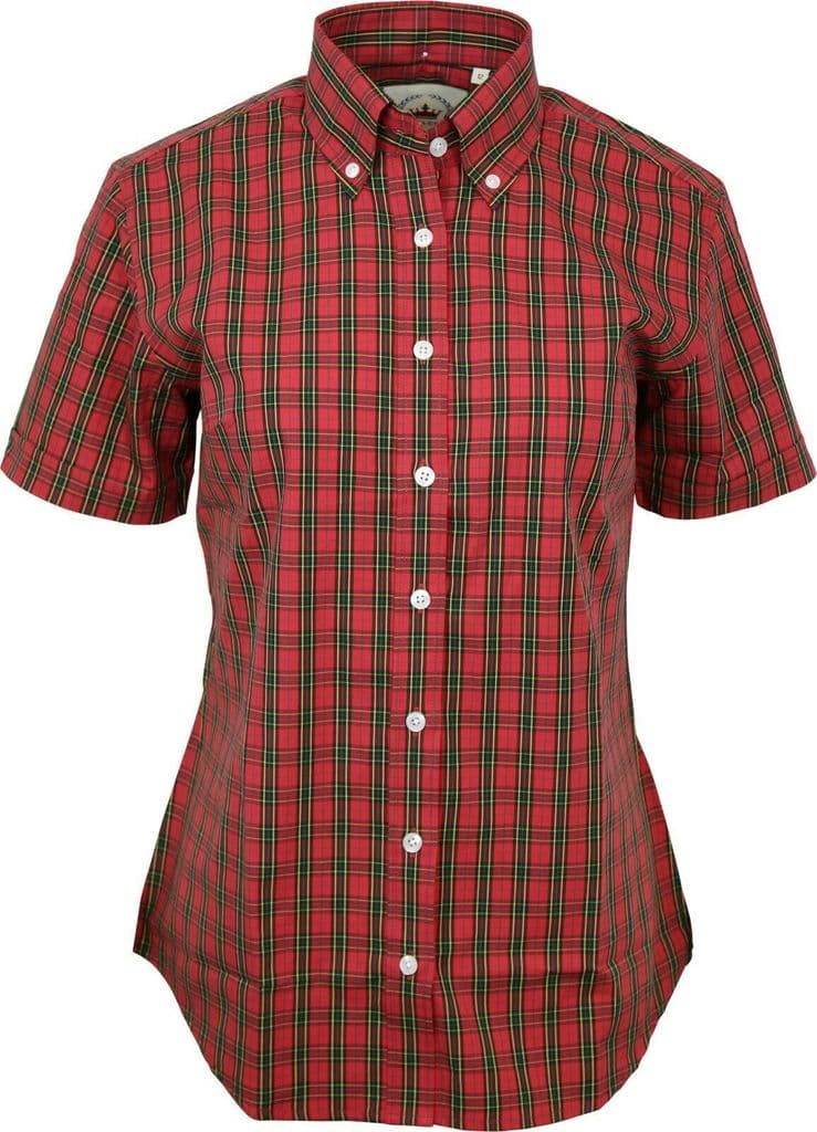 Relco Womens Red Gingham Short Sleeve Button Down Collar Shirt 